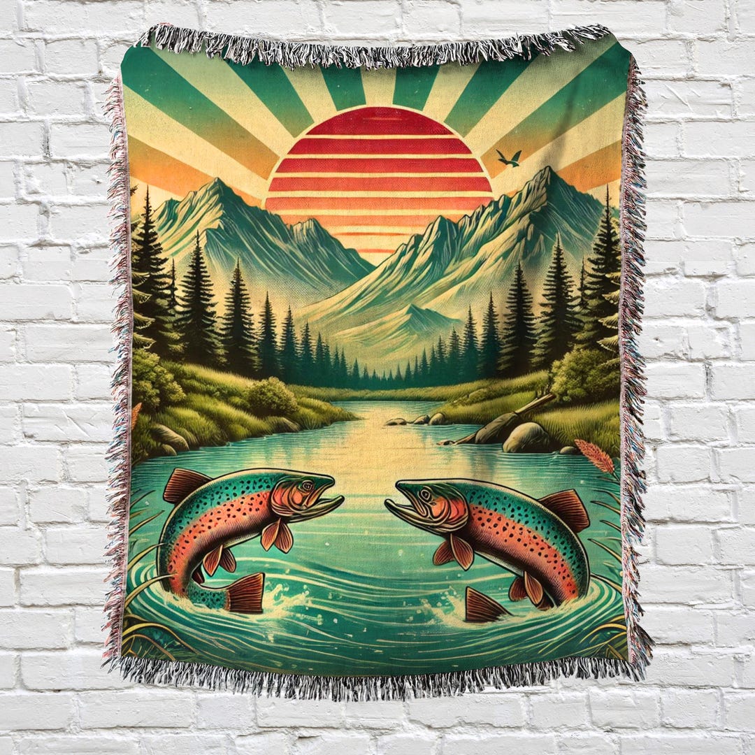 Summer Trout Embroidered Wool Blanket