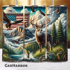 American Fishing And Deer Wood Seamless Tumbler Wrap | 20oz Straight Tumbler Sublimation | Hunting Season Tumbler | PNG Digital Download