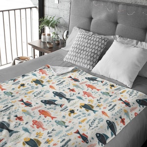 Cobertor Minky de peixe lunático (branco) | Cobertor macio | Cobertor infantil | Cobertor confortável | Cobertor de berço Swaddle | Cobertor para animais de estimação