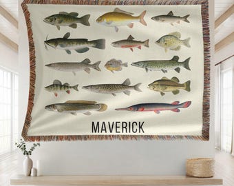 Customized Freshwater Gamefish Woven Blanket | Boys Fish Name Blanket | Fishing Baby Blanket Trout Woven Blanket | Fishing Gift Baby Shower
