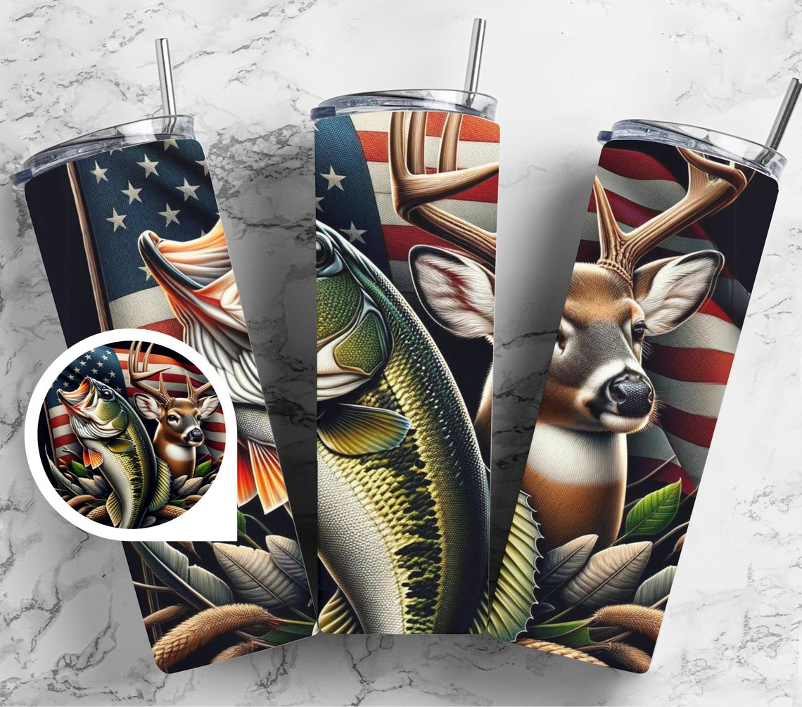 Fishing and Deer Hunting Seamless Tumbler Wrap 20oz Skinny Tumbler ...