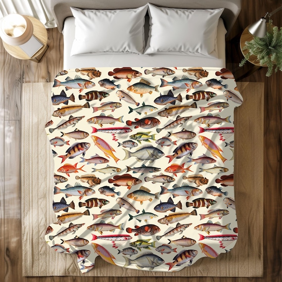 Vintage Fishing Blanket | Cabin Lodge Blanket | Soft Velveteen Plush Blanket | Toddler Comfy Throw Blanket | Swaddle Crib Pet Blanket