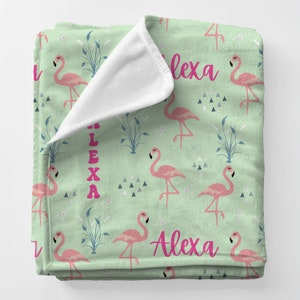Personalized Name Flamingo Blanket | Baby Girl Nursery Plush Blanket | Cuddly Kid Toddler Blanket | Baby Shower Gift | Name Pattern Nursery
