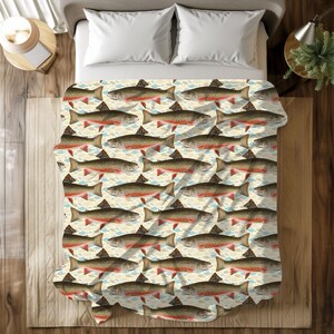 Vintage Rainbow Trout Velveteen Plush Blanket | Cozy Fishing Camping Throw | Rustic Cabin Lodge Decor | Lake House Mountain | Fly Fishing