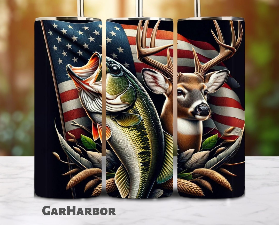 Fishing and Deer Hunting Seamless Tumbler Wrap 20oz Skinny Tumbler ...