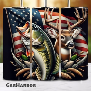 Fishing And Deer Hunting Seamless Tumbler Wrap 20oz Skinny Tumbler Sublimation, Hunting Season Tumbler PNG File Digital Download Tumbler PNG