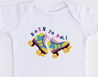 Born to Roll - Retro Style Vintage Skater Baby Bodysuit - Cute 90s Toddler Tee