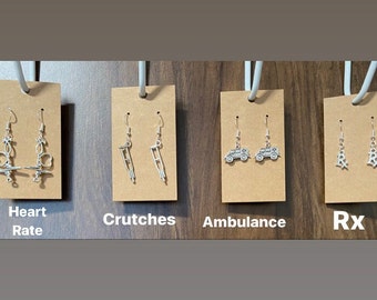Boucles d'oreilles breloques médicales : stéthoscope, béquilles, ambulance, Rx