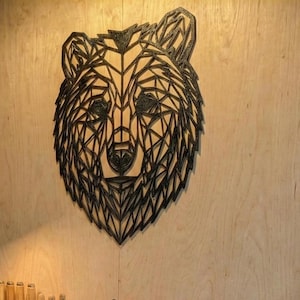 Geometrischer Bärenkopf: 1/2 Zoll dickes Relief, mehrfarbig, fertig zum Aufhängen