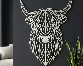 Geometric Highland Cow Wall Art: 1/2" thick relief art, multiple colors, ready to hang