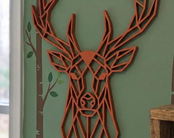 Geometric Stag Wall Art: 1/2" thick deer relief art, multiple colors, ready to hang