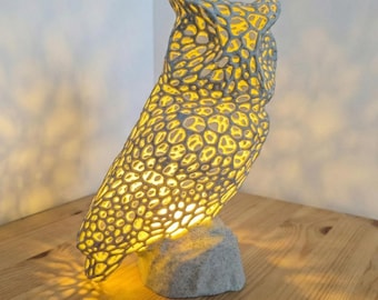 Voronoi Owl Accent Lamp: Geometric Bird Lamp, Battery or USB Powered