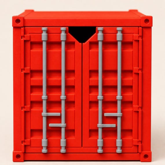 Straight-on close-up of the Red HarborGrid front showing the centered finger notch and four Light Grey locking bars