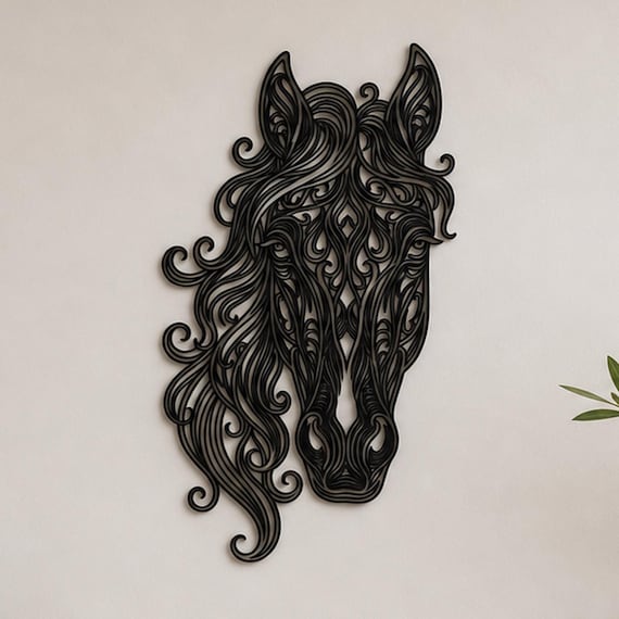 Flowing Horse Head Filigree Wall Art, Ornate Animal Wall Decor, 12 Inch Unframed Sculpture