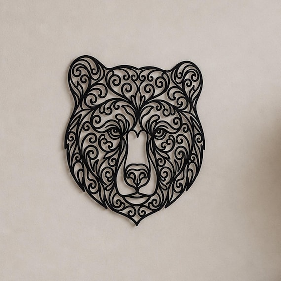 Bear Head Filigree Wall Art, Ornate Animal Wall Decor, 12 Inch Unframed Sculpture