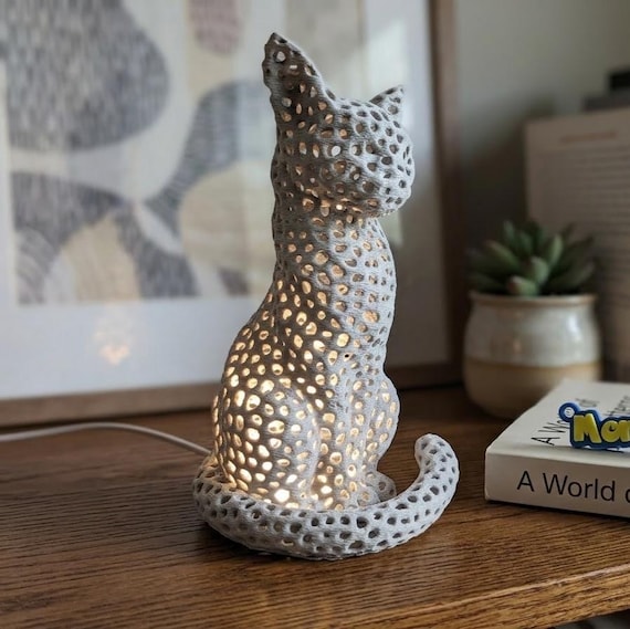Boho Cat Accent Lamp, many colors available, Geometric Nursery Night Light, Geometric Pet Statue, Gift for Cat, shown in an additional close-up listing view with visible shape and details.
