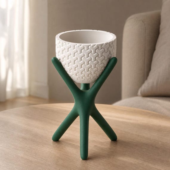 Close-up elevated view of the Small AeroNest planter in Mistletoe Green and White