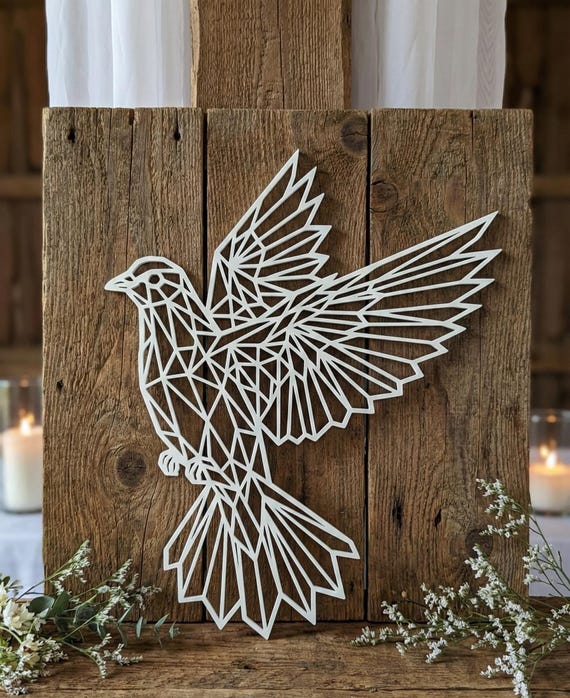 Geometric Flying Dove Wall Art: 1/2" thick relief art, multiple colors, ready to hang