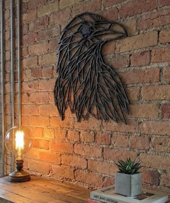 Geometric Raven Wall Art: 1/2" thick relief art, multiple colors, ready to hang, shown in listing image 5 with additional visible details or options.