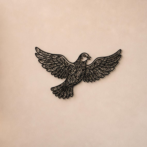 Flying Bird Filigree Wall Art, Ornate Animal Wall Decor, 12 Inch Unframed Sculpture