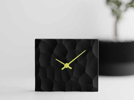 Facetfield Sculptural Table Clock, Organic Geometric Desk Timepiece, Modern Textured Home Decor, 5 Two-Color Matte Colorways