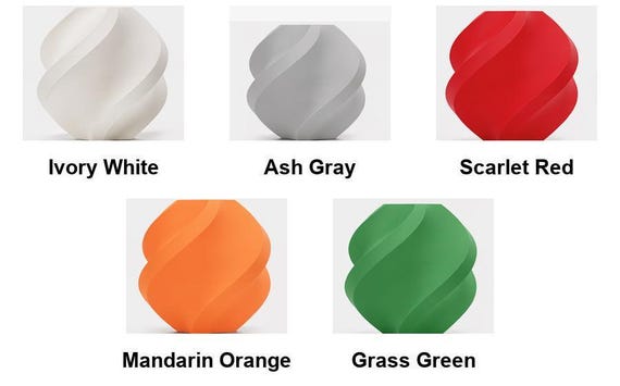Matte Color reference for Ivory White, Ash Gray, Scarlet Red, Mandarin Orange, and Grass Green