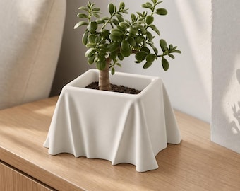 VeilCove Draped Planter, Sculptural Fabric Fold Indoor Plant Pot, Square Succulent Planter, 5 Sizes, 25 Matte Colors