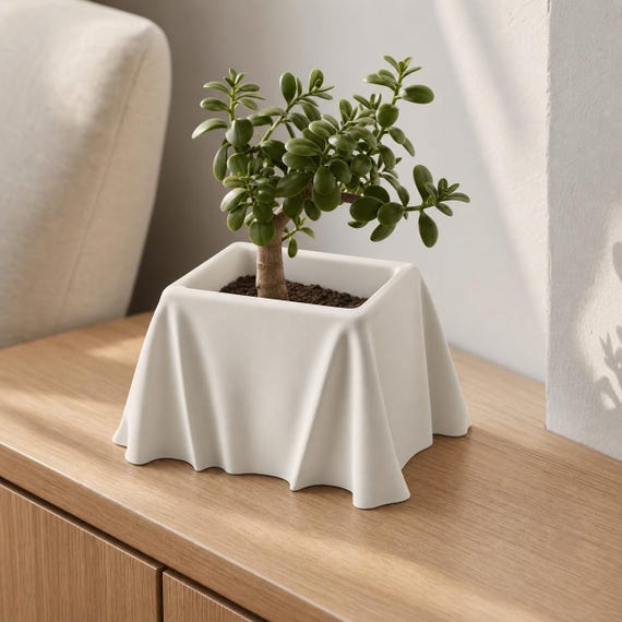 VeilCove Draped Planter, Sculptural Fabric Fold Indoor Plant Pot, Square Succulent Planter, 5 Sizes, 25 Matte Colors