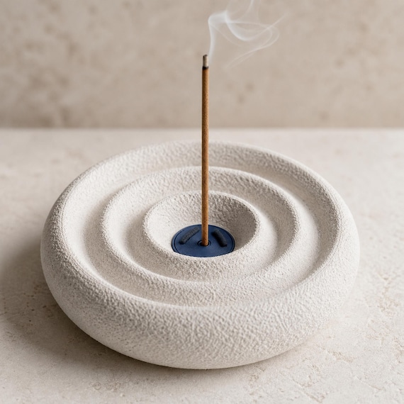 Stillwave Textured Incense Holder, Dual Color Zen Ripple Ash Catcher, Modern Meditation Decor, 6 Curated Colorways