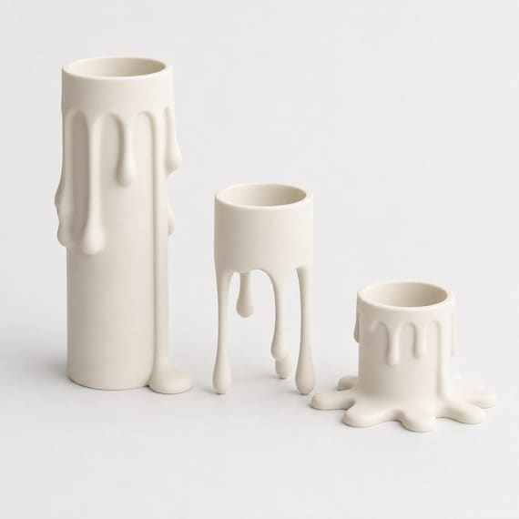 Empty Bone White MeltMuse candleholder trio showing the recessed LED tealight openings
