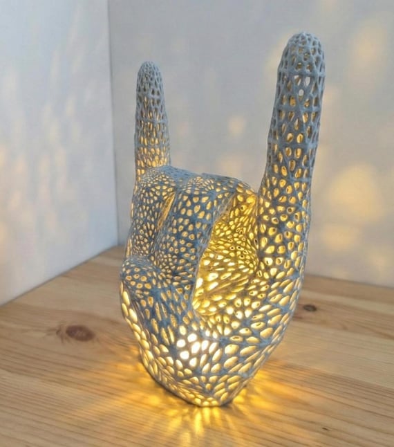 Voronoi Rock On Hand Accent Lamp: Music Room Decor, Custom Color Options