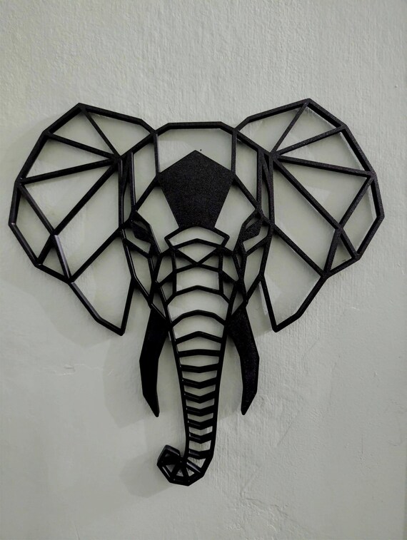 Geometric Elephant Wall Art: 1/2" thick relief art, multiple colors, ready to hang, shown in an additional close-up listing view with visible shape and details.