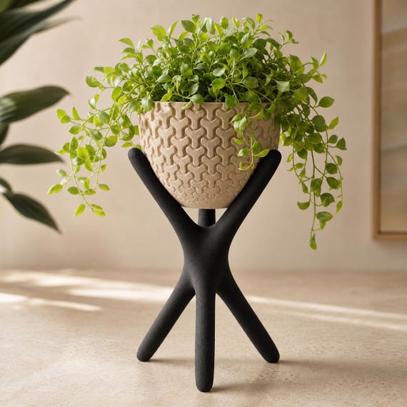 AeroNest Elevated Planter, Sculptural Three Leg Plant Stand with Patterned Pot, Modern Indoor Planter, 2 Sizes, 6 Colorways