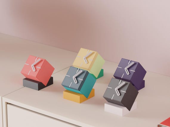 Tiltblock Cube Desk Clock, Modern Matte Timepiece, Colorful Home Decor, Housewarming Gift