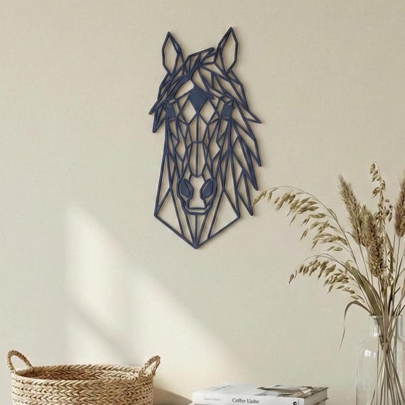 Geometric Horse Wall Art: 1/2" thick relief art, multiple colors, ready to hang, shown in another listing view highlighting visible design details.