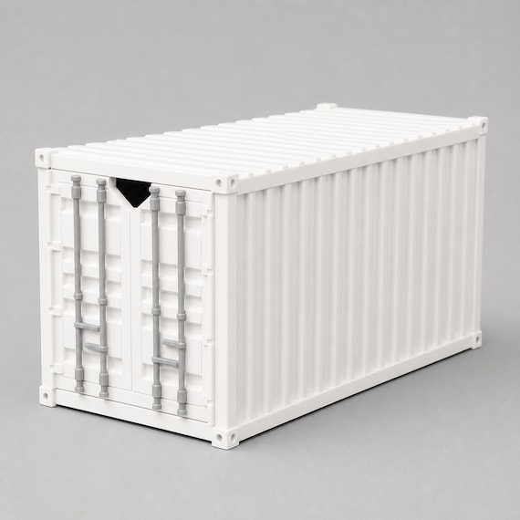 Close three-quarter view of the White HarborGrid storage drawer with Light Grey front bars on a cool grey background