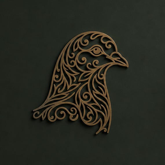 Close-up of Falcon Head filigree wall art in Silver in a contrasting room