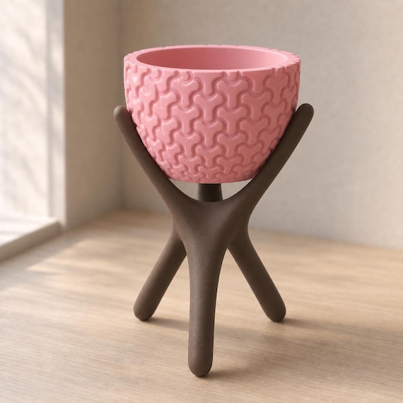 Close-up rear angle of the Small AeroNest elevated planter in Cocoa Brown and Pink