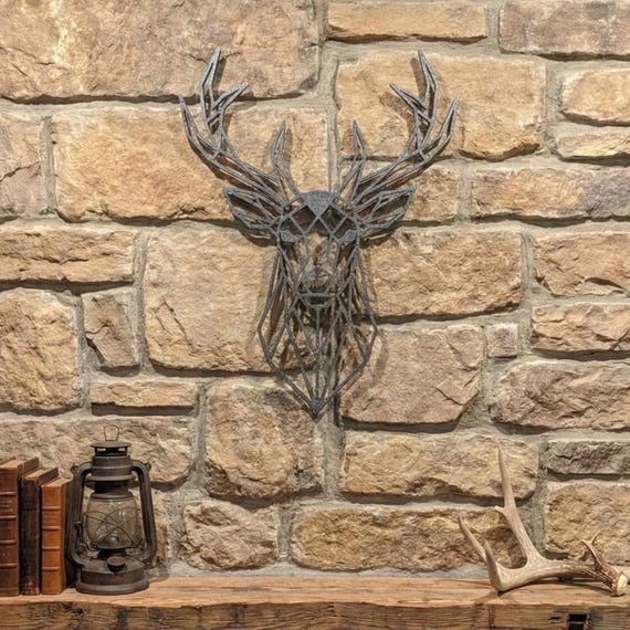 Geometric Stag Wall Art: 1/2" thick deer relief art, multiple colors, ready to hang, shown in another listing view highlighting visible design details.