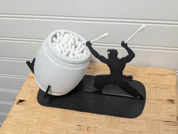 Funny Taiko Drummer Q-Tip Holder: Martial Arts Bathroom Decor, shown in another listing view highlighting visible design details.