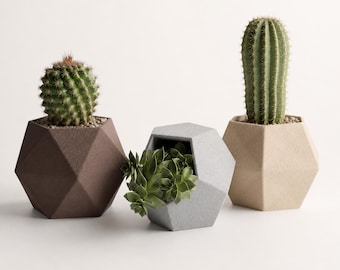FacetGrove Geometric Planter Collection, Faceted Succulent and Cactus Pot, 3 Sculptural Styles or Complete Trio, 30 Colors