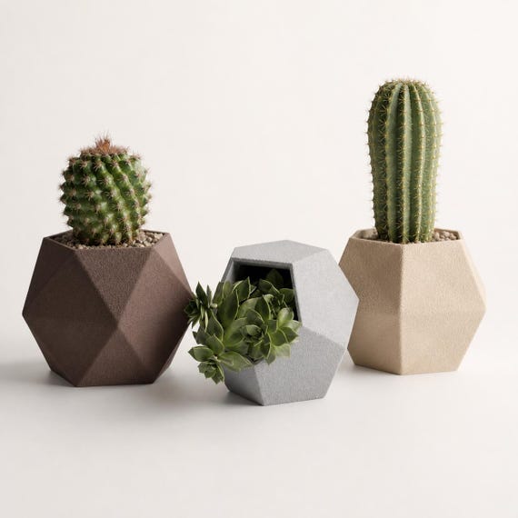 FacetGrove Geometric Planter Collection, Faceted Succulent and Cactus Pot, 3 Sculptural Styles or Complete Trio, 30 Colors