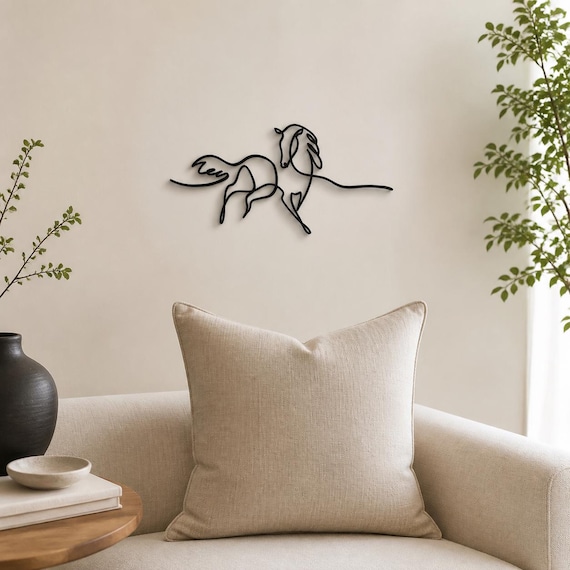Running Horse Continuous Line Wall Art, 12 Inch Minimalist Wall Sculpture, Modern Home Decor, Custom Color