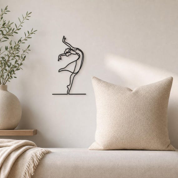 Reclining Dancer Continuous Line Wall Art, 12 Inch Minimalist Wall Sculpture, Modern Home Decor, Custom Color
