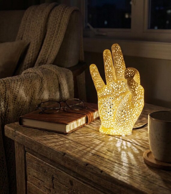 Hand Sculpture Lamp, OK Sign & Zen Mudra, 5" or 12", shown in an additional close-up listing view with visible shape and details.