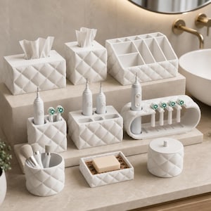 FacetCloud Bathroom Organizer Collection Tissue Covers Toothbrush Holders Soap Dish Makeup Storage