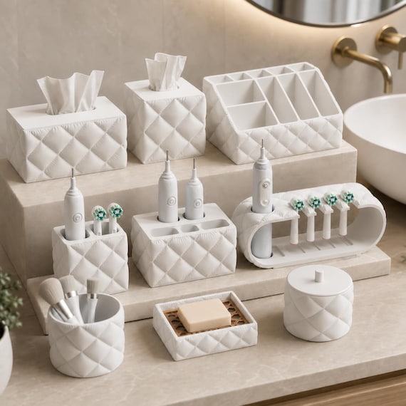 FacetCloud Bathroom Organizer Collection Tissue Covers Toothbrush Holders Soap Dish Makeup Storage