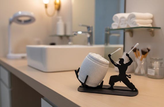 Funny Taiko Drummer Q-Tip Holder: Martial Arts Bathroom Decor, shown in an additional close-up listing view with visible shape and details.