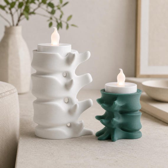 SpineGlow Anatomical LED Tealight Holder, Sculptural Vertebra Nightlight, Modern Science Decor, 2 Sizes, 30 Colors