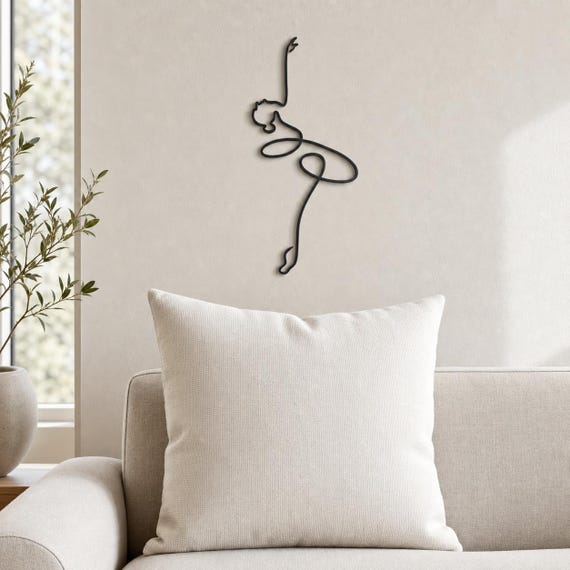 Ballerina Pose Continuous Line Wall Art, 12 Inch Minimalist Wall Sculpture, Modern Home Decor, Custom Color